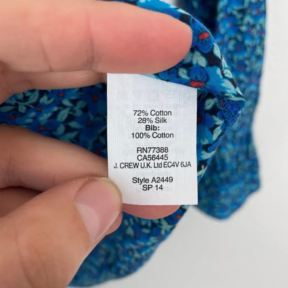 J.‎ Crew Woman's Sz 2 Blue Flower Patch Peasant Top Blouse Lightweight